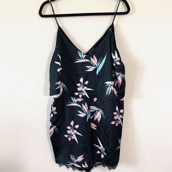 Topshop Pants - Topshop Black Floral Popover Romper Shorts